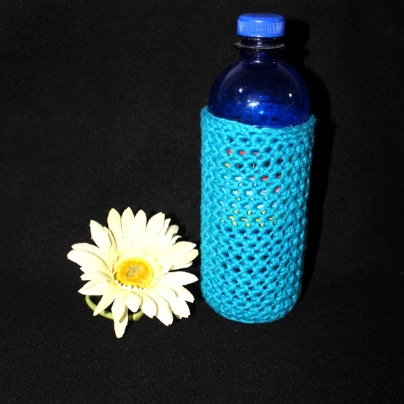 NEW Cup Cozie Sunny Days Crochet Holder 16oz - 18oz. Turquoise HANDCRAFTED - Picture 8 of 9